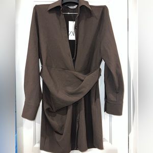 NWT Zara brown linen blazer dress. Never worn. Size M.